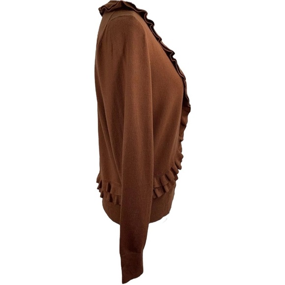 J. Crew Soft Merino Wool Rust Orange Ruffle Trim Cardigan Sweater Women's Size S - Picture 3 of 7